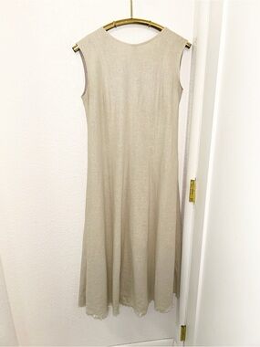 BEAMS Heart The Flax Blend Sleeveless Raw Hem Corset Oversized Midi Dress SZ: S